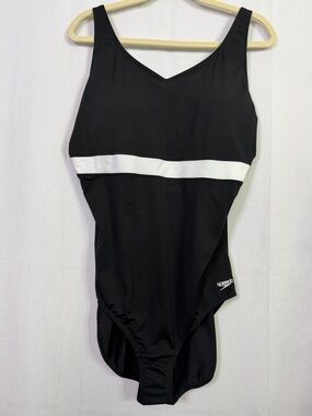 Speedo Hydro Bra Black White One-Piece Swimsuit Core Compression Slimming Fit